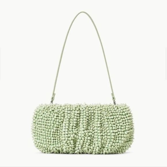 New Staud Beaded Bean Convertible Matcha Shoulder Handbag NWT - Picture 4 of 14